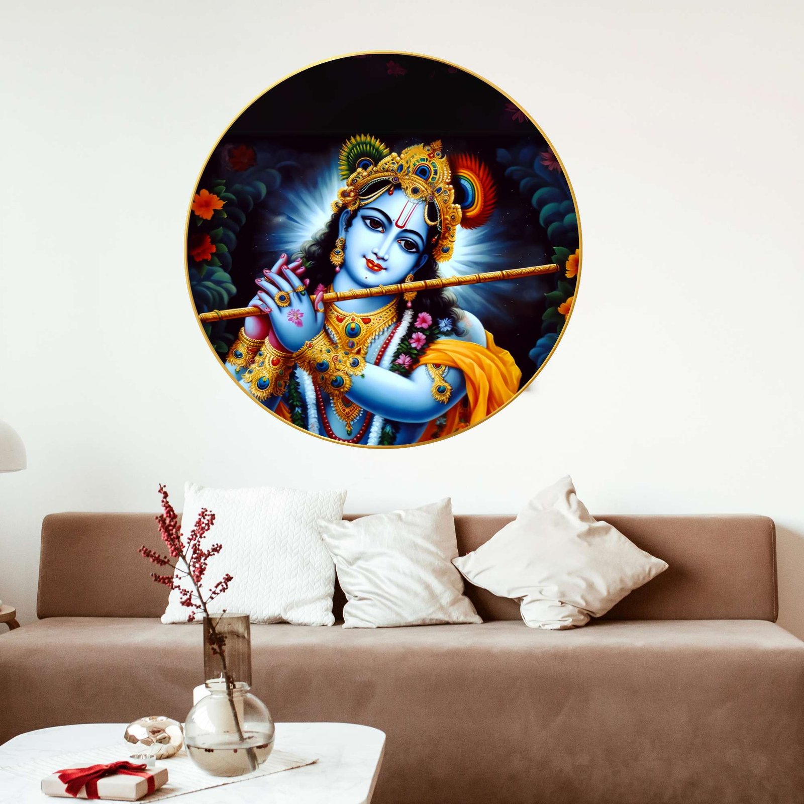 Wall Painting for Wall Decoration with Frame Sparkle Glossy Round Golden Framed Large Painting Office, Living Room, Bedroom, Home Decoration - Image 3
