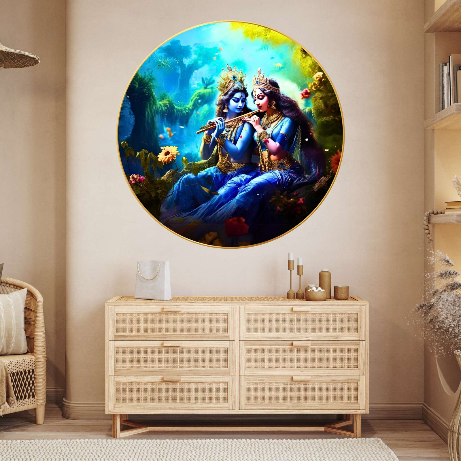 Wall Painting for Wall Decoration with Frame Sparkle Glossy Round Golden Framed Large Painting Office, Living Room, Bedroom, Home Decoration - Image 4