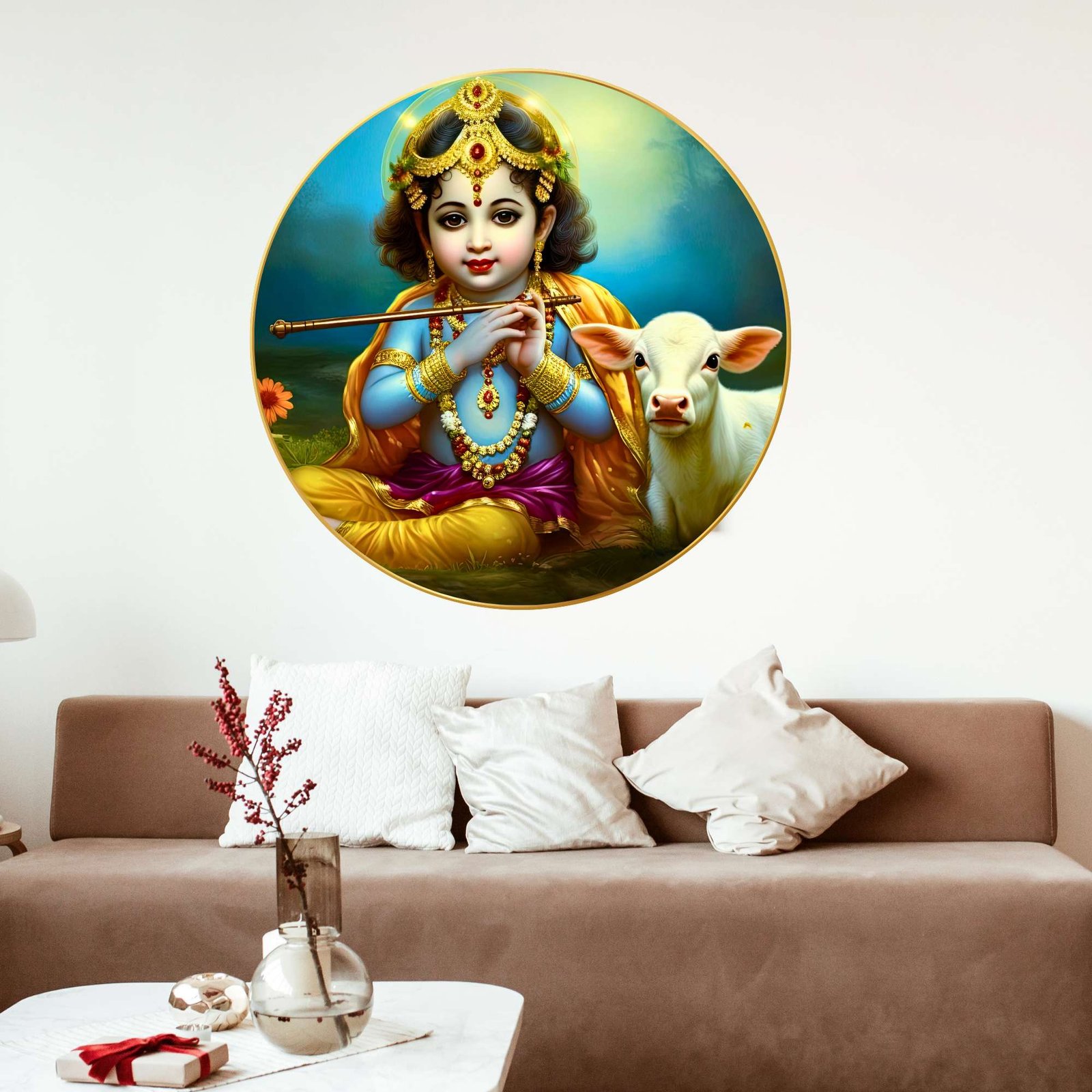 Wall Painting for Wall Decoration with Frame Sparkle Glossy Round Golden Framed Large Painting Office, Living Room, Bedroom, Home Decoration
