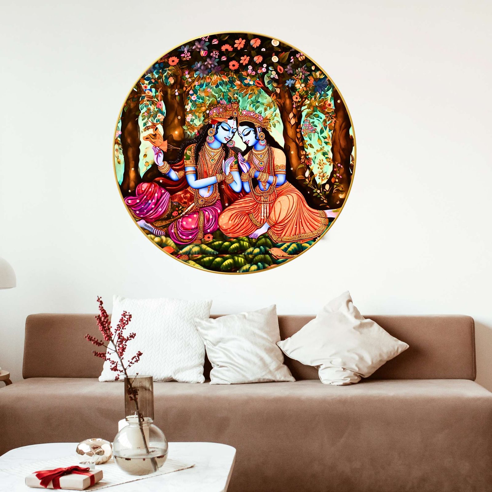 Wall Painting for Wall Decoration with Frame Sparkle Glossy Round Golden Framed Large Painting Office, Living Room, Bedroom, Home Decoration