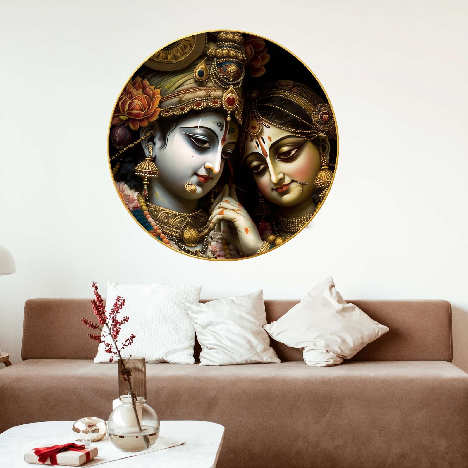 Wall Painting for Wall Decoration with Frame Sparkle Glossy Round Golden Framed Large Painting Office, Living Room, Bedroom, Home Decoration - Image 4